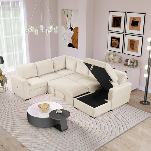 Hokku Designs Lynsee Oversized Sleeper Sectional Sofa Convertible U